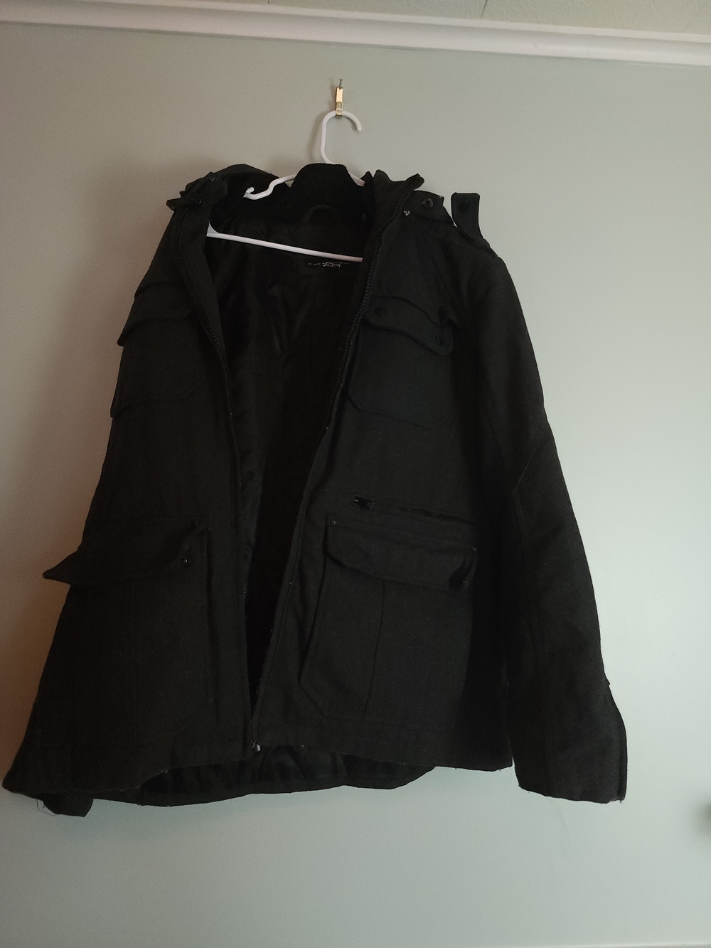 Black Rivet Black Military-Style Field Jacket with Hood